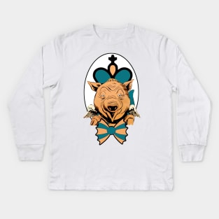 Holy pig with a tie, wings and cross Kids Long Sleeve T-Shirt